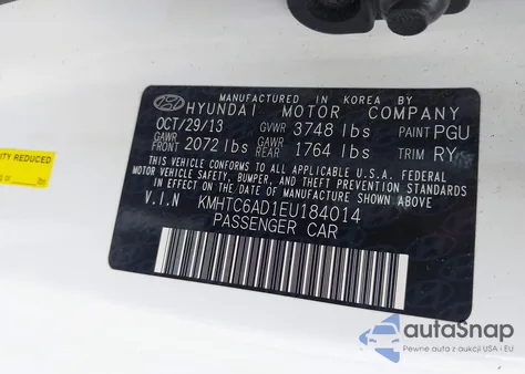 2014 Hyundai Veloster Base W/Gray z USA, uszkodzony, nr VIN KMHTC6AD1EU184014